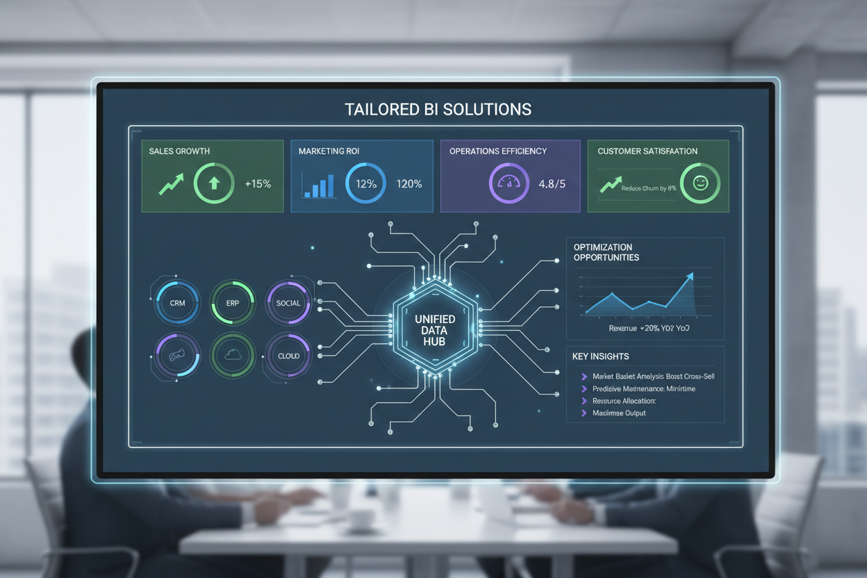 We implement tailored BI solutions that give you a clear view of your business performance.

Define and track key performance indicators across departments

Integrate data from various platforms for unified reporting

Provide actionable insights for continuous process optimization